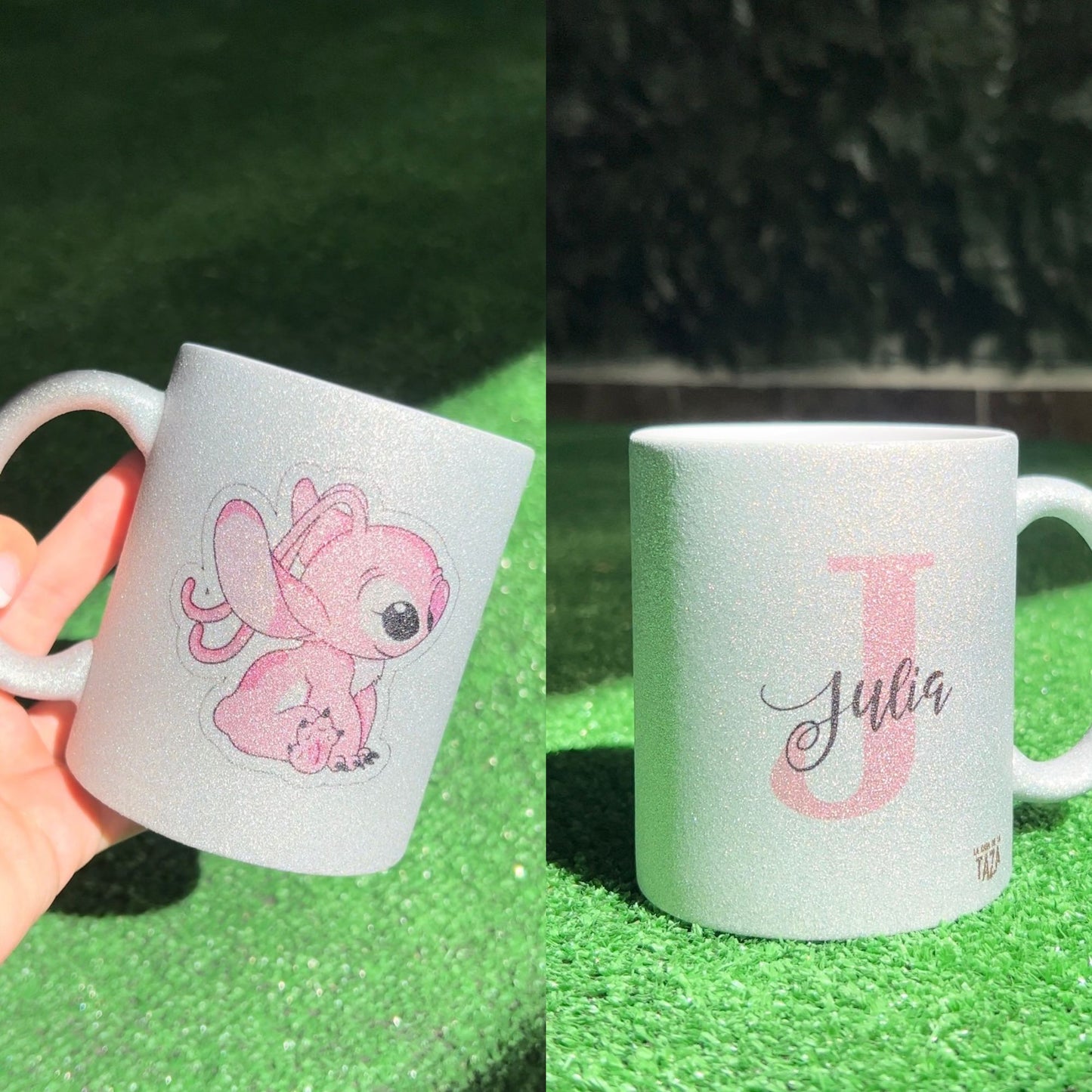 Taza Purpurina Inicial y Personaje - Personalizada