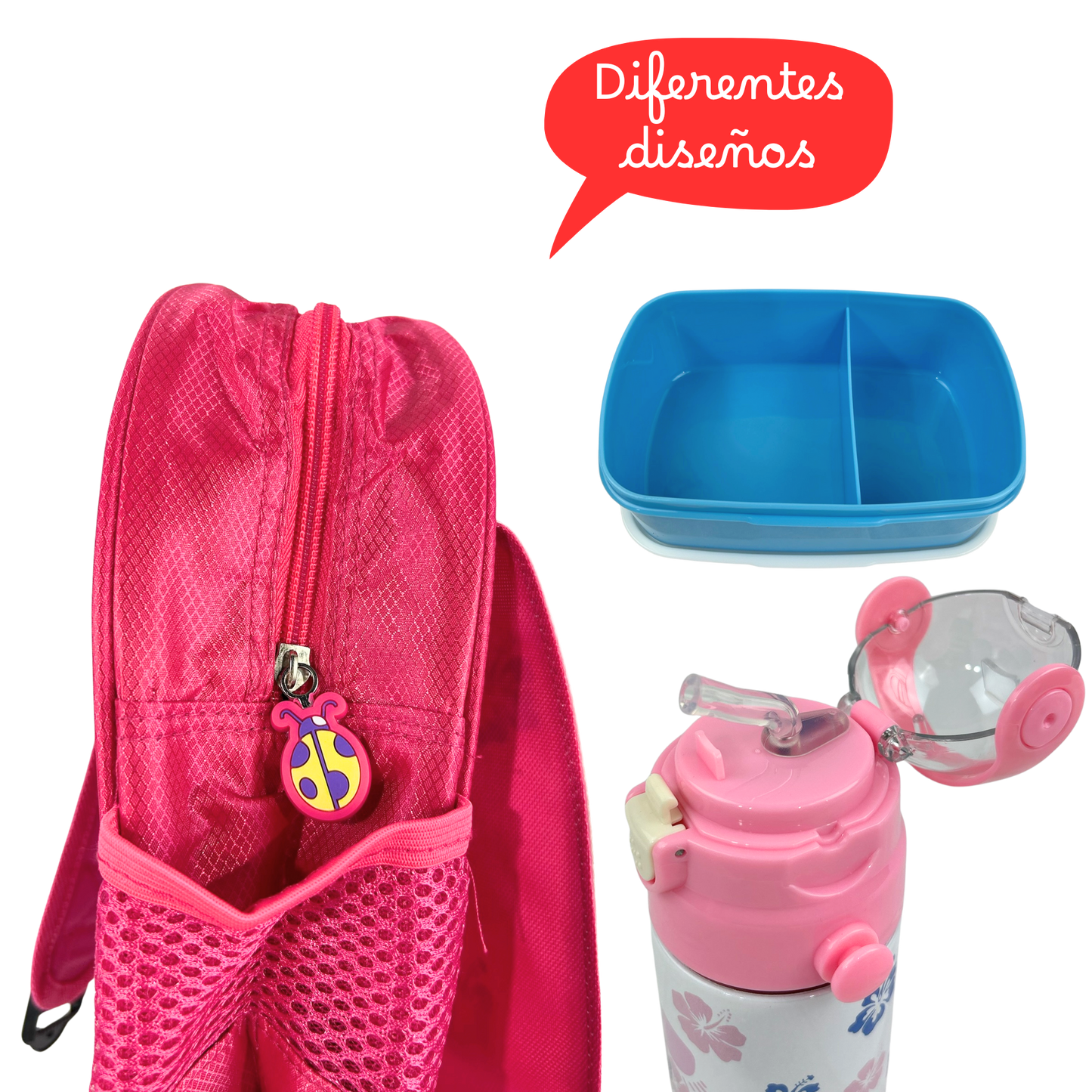 Pack Mochila + botella + fiambrera Infantil - Personaje y Nombre