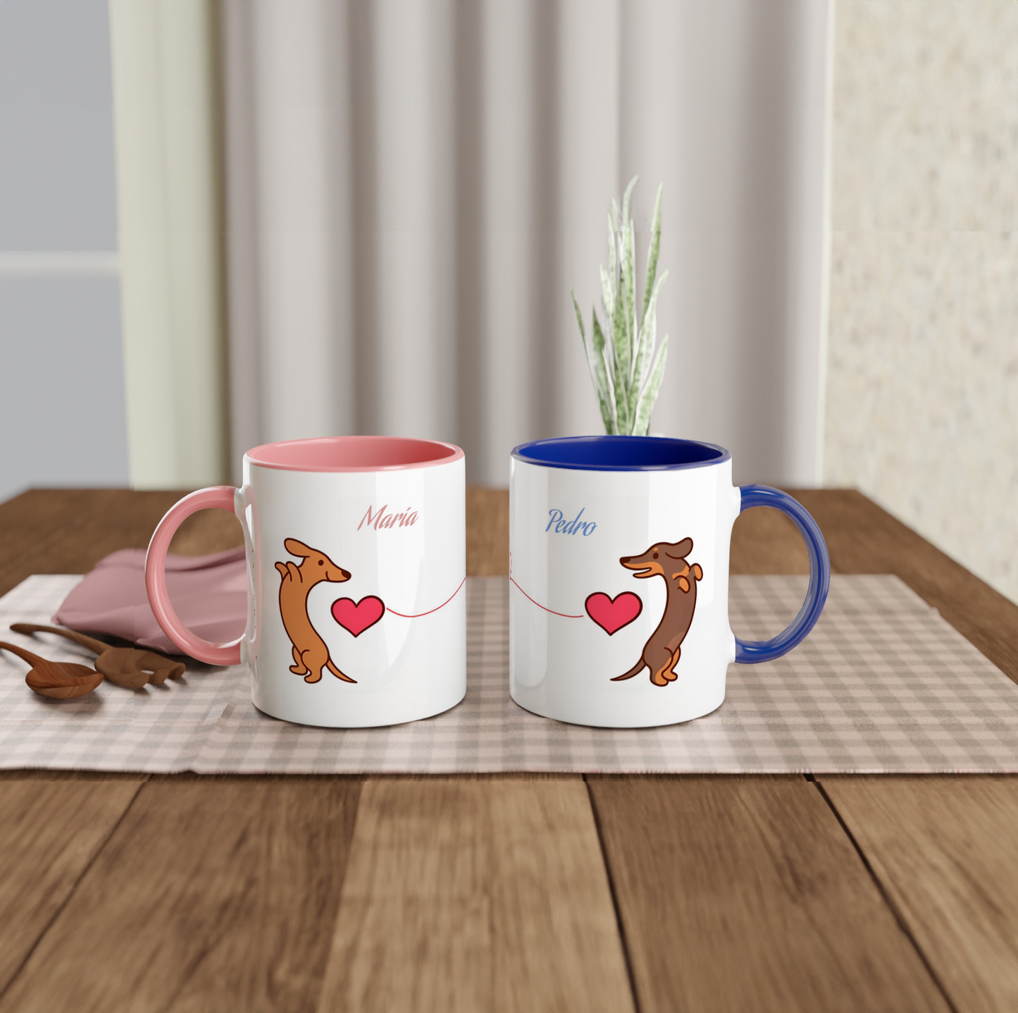 Pack 2 tazas hilo rojo animalitos - Personalizada