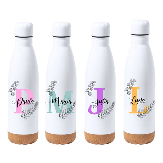 Botella eco floral - Con Inicial y Nombre Personalizada