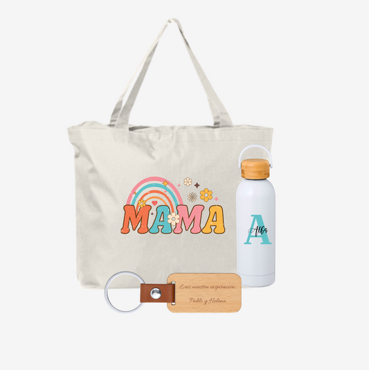 Pack bolso mama + botella + llavero - Personalizado para mamá