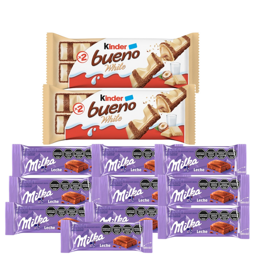 Pack 2 kinder bueno blanco + 10 mini milkas