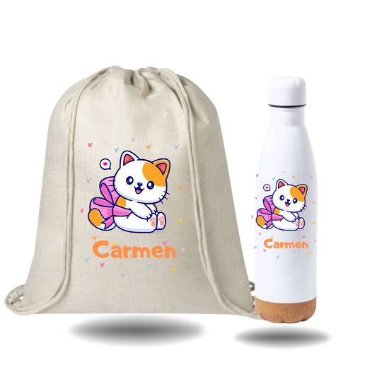 Mochila saco + botella - Personalizada Animalitos