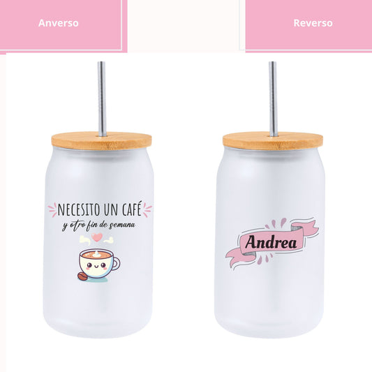 Tarro Cristal + Pajita - Necesito Café Personalizado