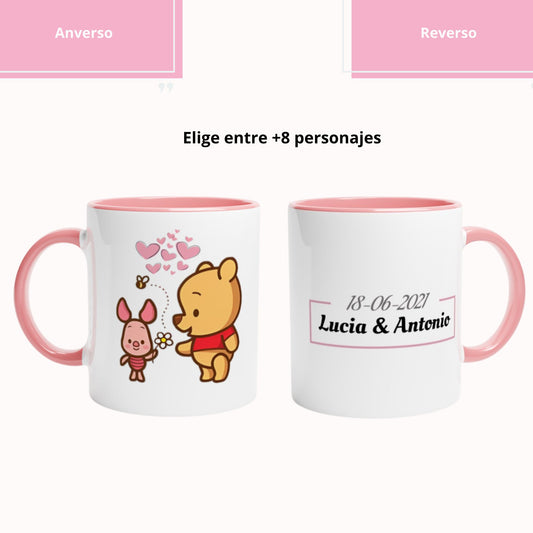 Taza Personajes Pareja con Fecha y Nombres - Personalizada