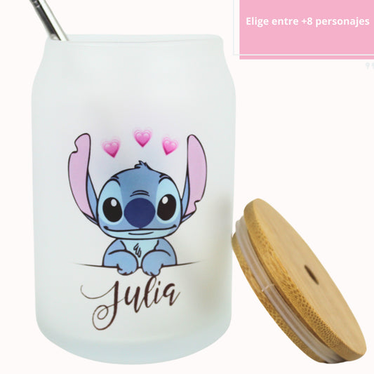 Tarro Cristal + Pajita Personaje con nombre - Personalizado