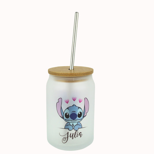 Tarro Cristal + Pajita Personaje con nombre - Personalizado
