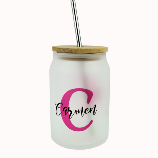 TARRO CRISTAL + PAJITA INICIAL - PERSONALIZADO