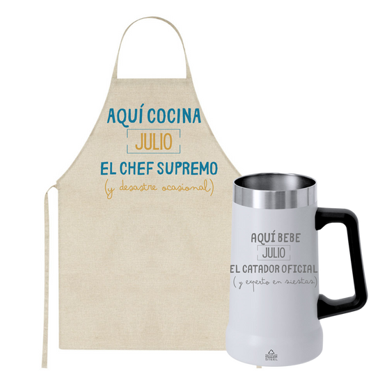 Pack para papá Jarra + Delantal Personalizado - Con nombre