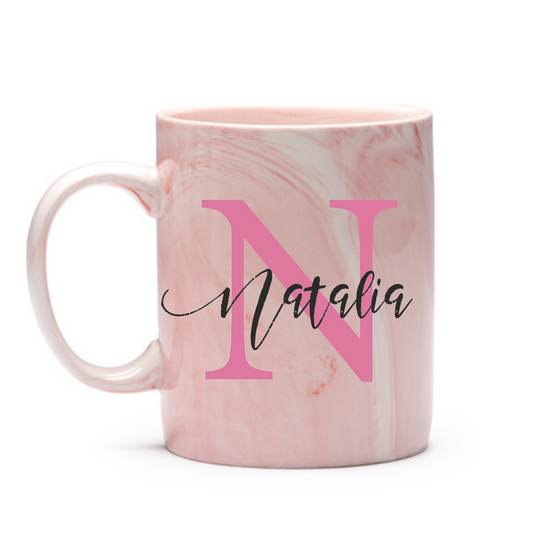 Taza estilo Mármol - Personalizada inicial y nombre