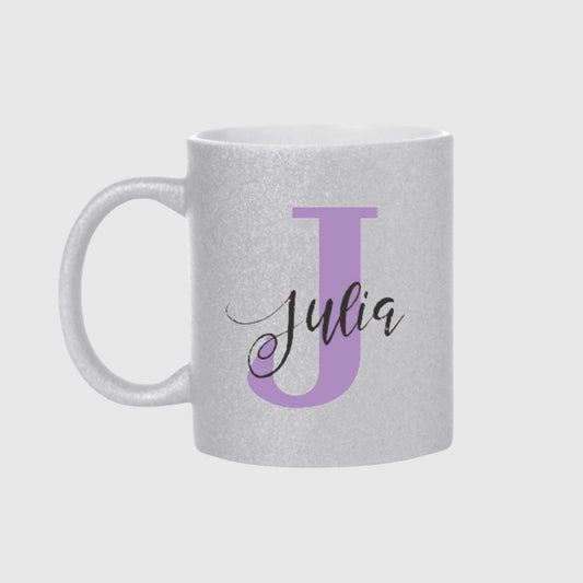 Taza de Purpurina - Inicial y nombre personalizada