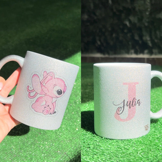 Taza Purpurina Inicial y Personaje - Personalizada