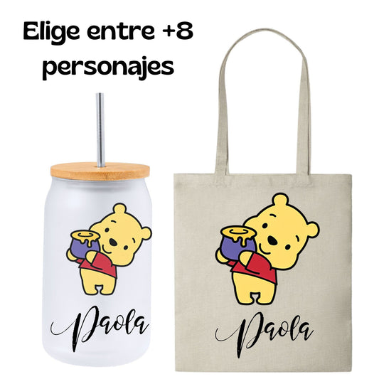 Pack Tarro Cristal Personaje + Tote Bag - Personalizado