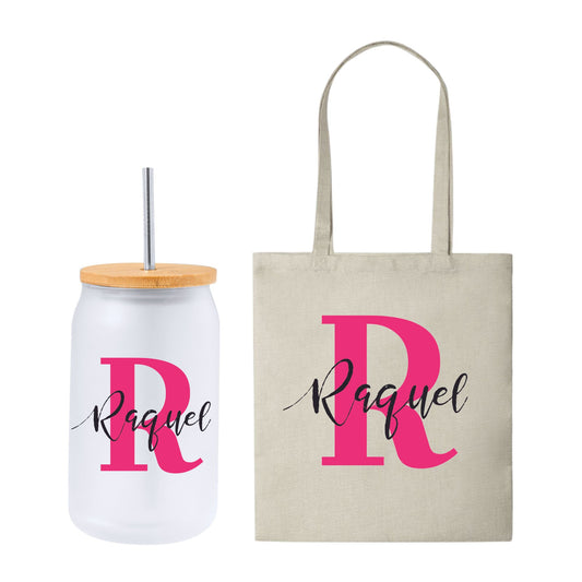 Pack Tarro Cristal Inicial + Tote Bag - Personalizado
