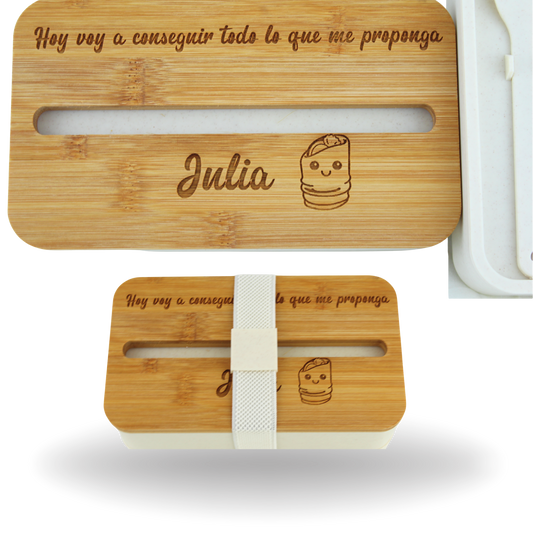 Fiambrera Dos compartimentos y cubiertos - Personalizada con nombre