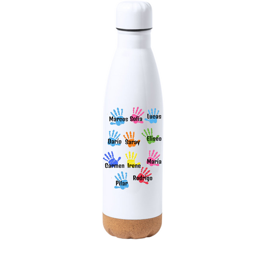 Botella Personalizada para profes- Huellas nombres alumnos