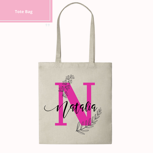 Tote Bag Personalizada - Inicial con nombre Floral