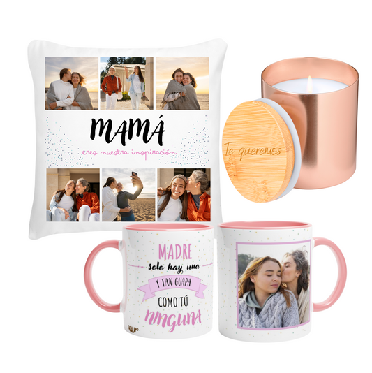 Pack para Mamá - Cojín + Taza + Vela Personalizado